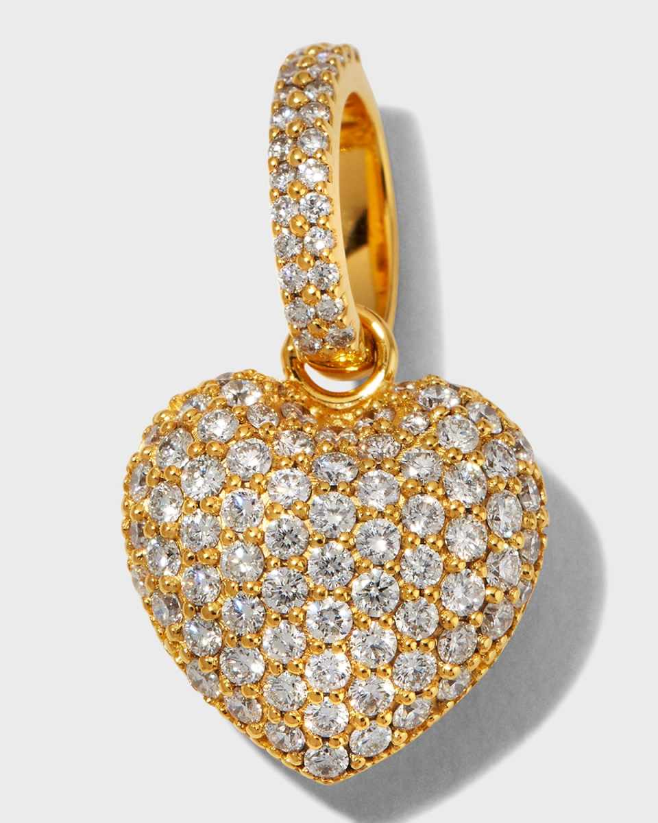 20K Pave Diamond Puffy Heart Pendant, 13mm